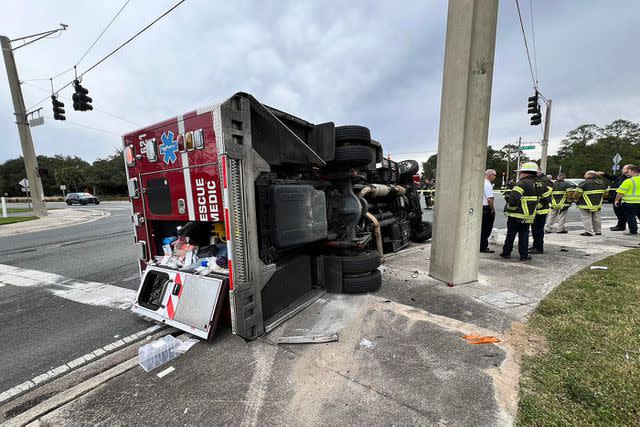 <p>Marion County Fire Rescue/Facebook</p> The MCFR ambulance that was hit by a bus and truck on Tuesday