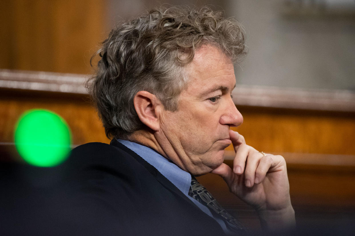 Sen. Rand Paul attends the Senate Foreign Relations Committee hearing on the nomination of Linda Thomas-Greenfield to be the United States Ambassador to the United Nations, on Capitol Hill on Jan. 27, 2021.