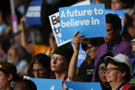 <p>Supporters react as Senator Bernie Sanders addresses the Democratic National Convention in Philadelphia on Monday, July 25, 2016. (Toni L. Sandys/The Washington Post via Getty Images)</p>