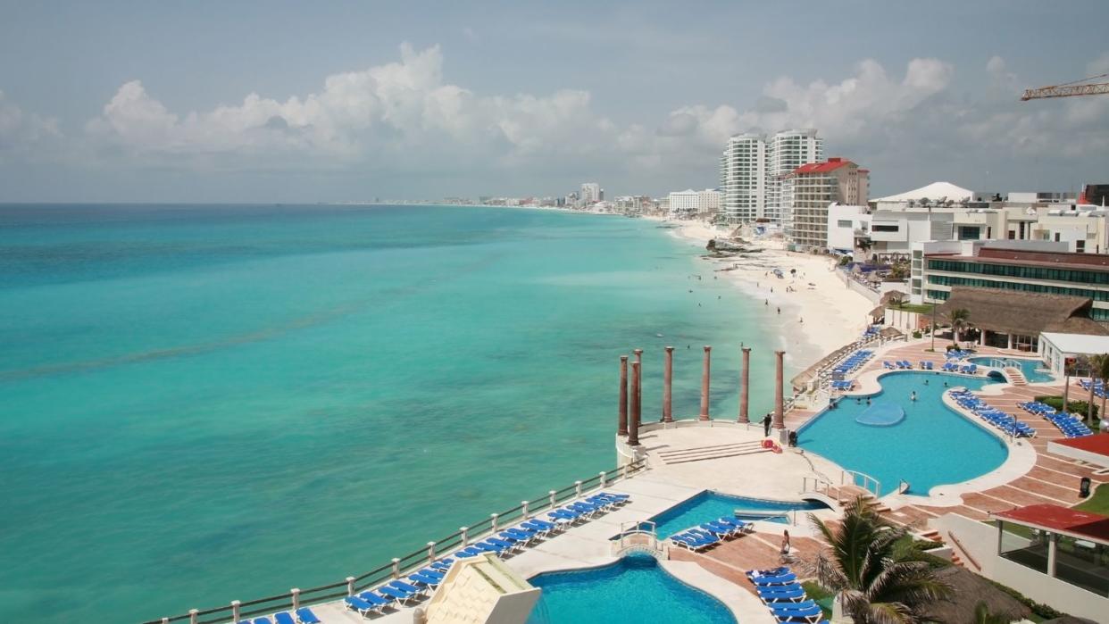 poolside in cancun, mexico caribbean blue