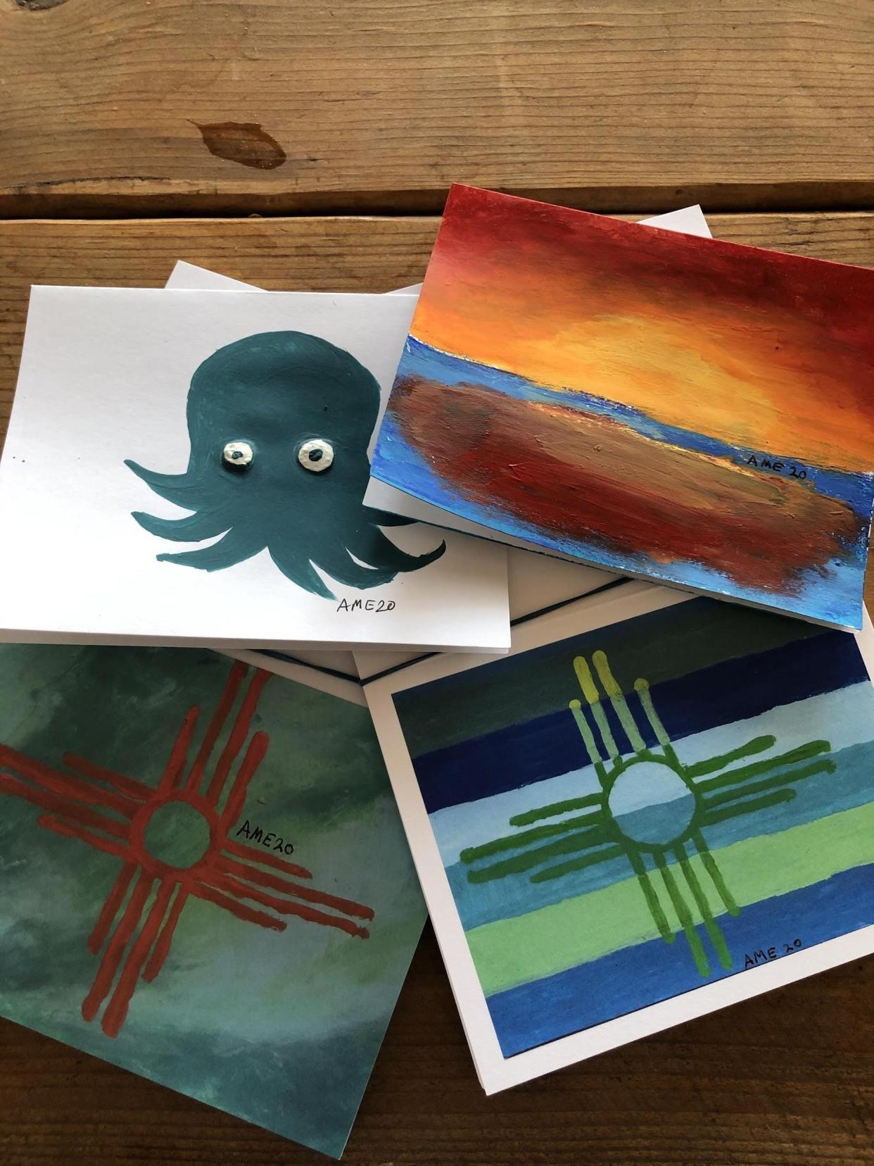 A collection of hand-painted card made by Anelise Elmquist for her business, Art for the World.
