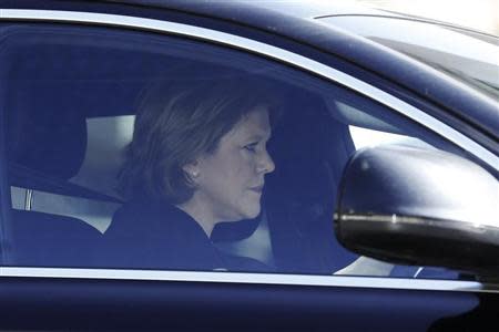 Britain's former Culture Secretary Maria Miller drives away after leaving parliament in London April 9, 2014. REUTERS/Luke MacGregor