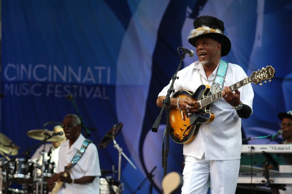 The Ohio Players, who originated in Dayton in 1959, playing"Love Rollercoaster" at the Cincinnati Music Festival in 2019.