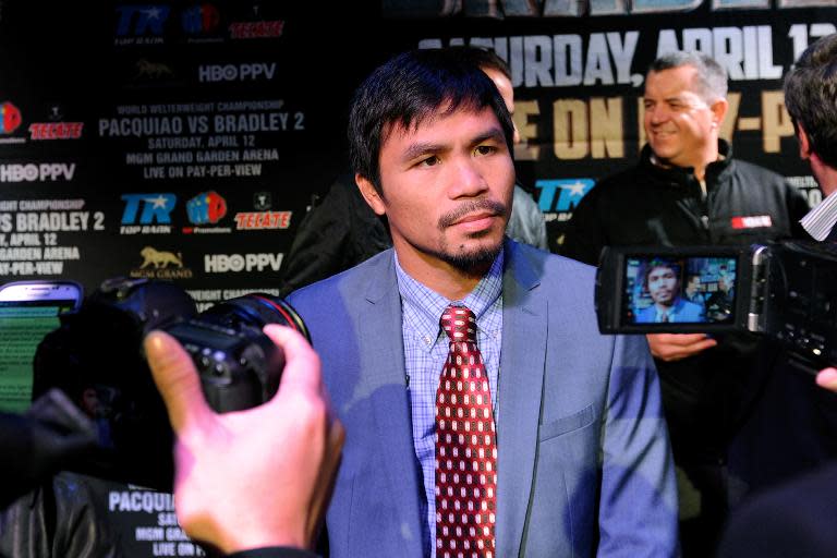 Manny Pacquiao after a press conference at New World Stages in New York City on February 6, 2014