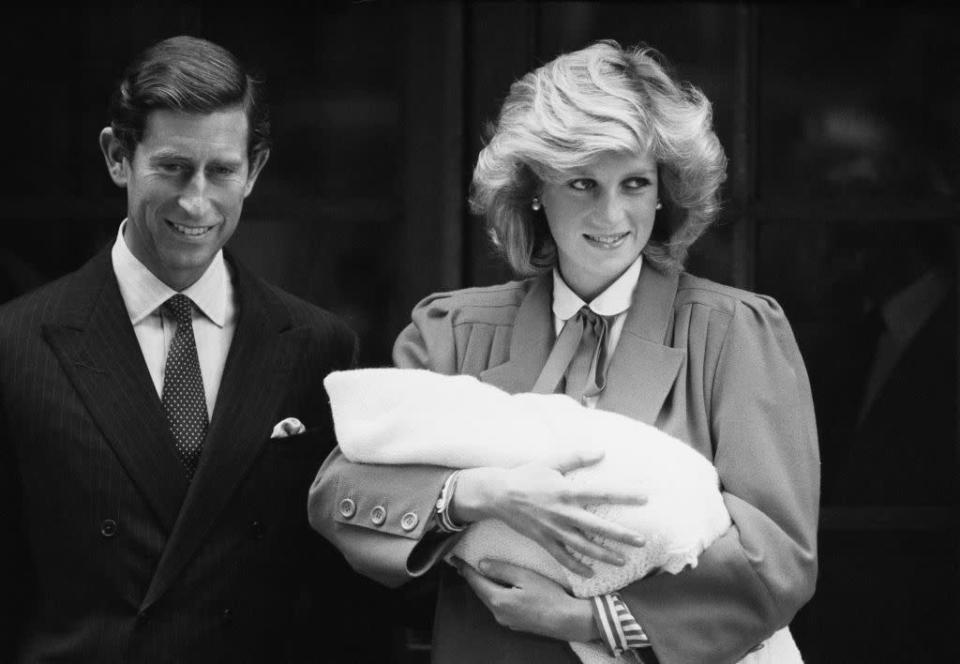 <p>The Prince and Princess of Wales smile proudly with their newborn son, Prince Harry, on 16 September 1984.</p>