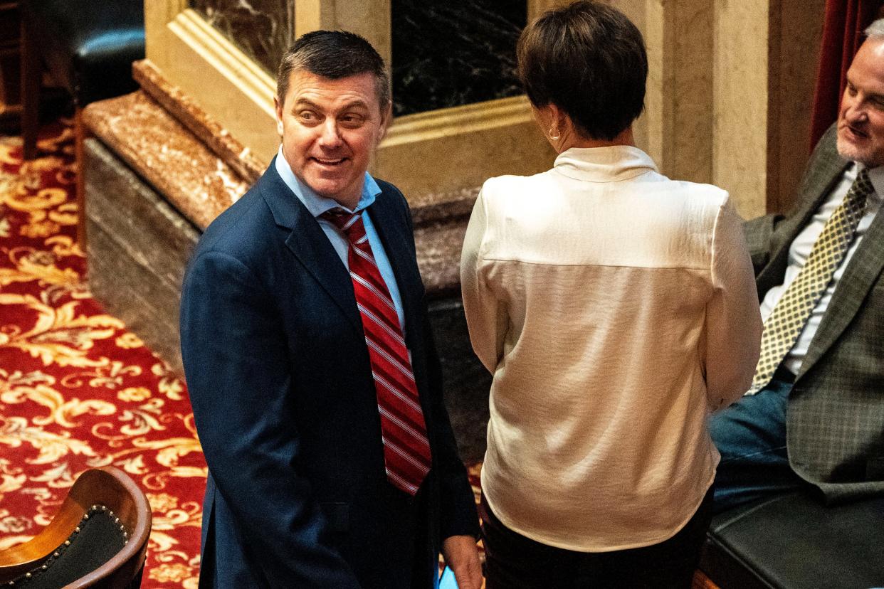 Iowa Senate Majority Leader Jack Whitver, R-Grimes, at the Iowa State Capitol on Friday, April 19, 2024, in Des Moines.