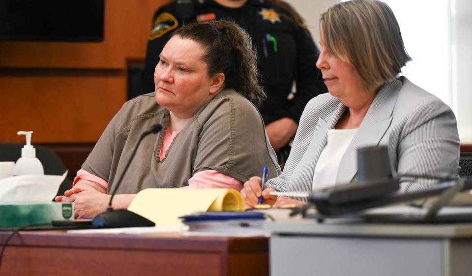 Sarah Ramey, 45, is sentenced on first-degree murder, 13 counts of arson, two counts of attempted first-degree arson, two counts of first-degree identity theft, second degree identity theft, second degree burglary, residential burglary , and theft of a motor vehicle for a series of fires she set in December 2021 and January 2022, in Pierce County Superior Court, on Tuesday, July 23, 2024, in Tacoma, WA.