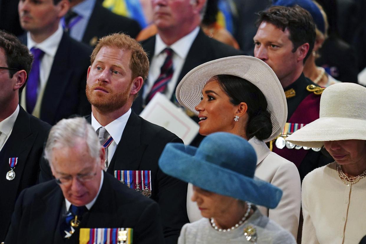 Prince Harry and Meghan, Duchess of Sussex attend the National Service of Thanksgiving held at St Paul's Cathedral on Friday.