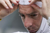 Simon Pagenaud, of France, prepares to drive during a practice session for the Indianapolis 500 auto race at Indianapolis Motor Speedway, Wednesday, Aug. 12, 2020, in Indianapolis. (AP Photo/Darron Cummings)