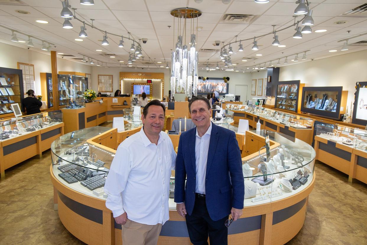 Jeffrey Gokey and John Baghsarian, owners of Earth Treasures, a provider of fine jewelry, celebrate the store’s milestone 50th anniversary in Eatontown, NJ Friday, April 25, 2024.