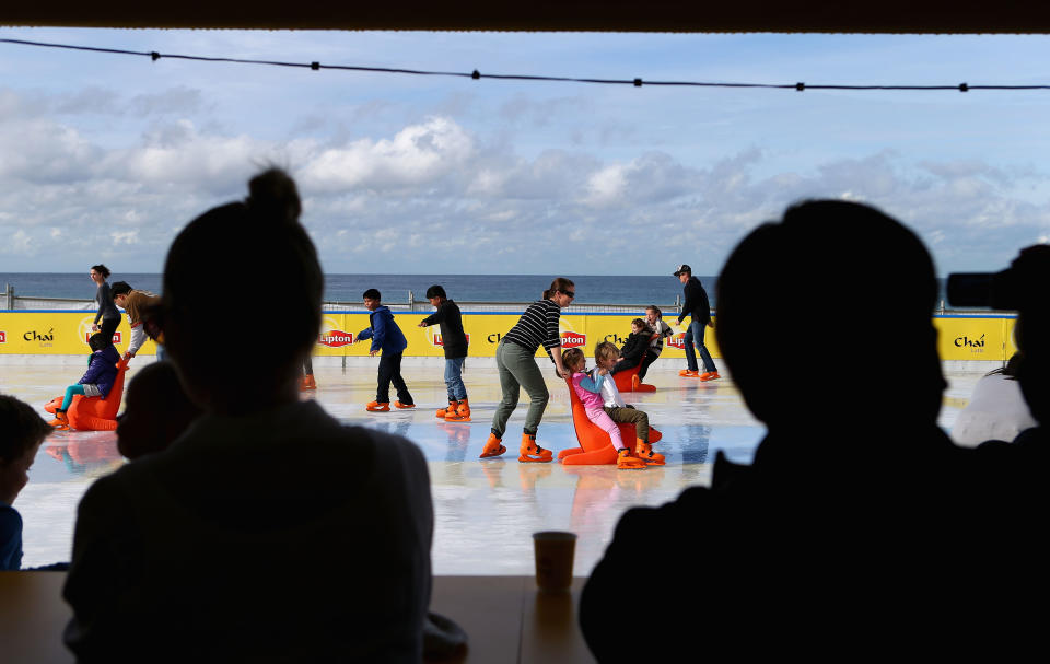 SYDNEY, AUSTRALIA - JULY 10: A general view of the Bondi Beach Ice Rink on July 10, 2012 in Sydney, Australia. One of the most popular attractions of the annual winter festival, the beach ice rink opened to the public last week complete with ice skate rentals, gourmet food and apres-ski drink options. (Photo by Ryan Pierse/Getty Images)