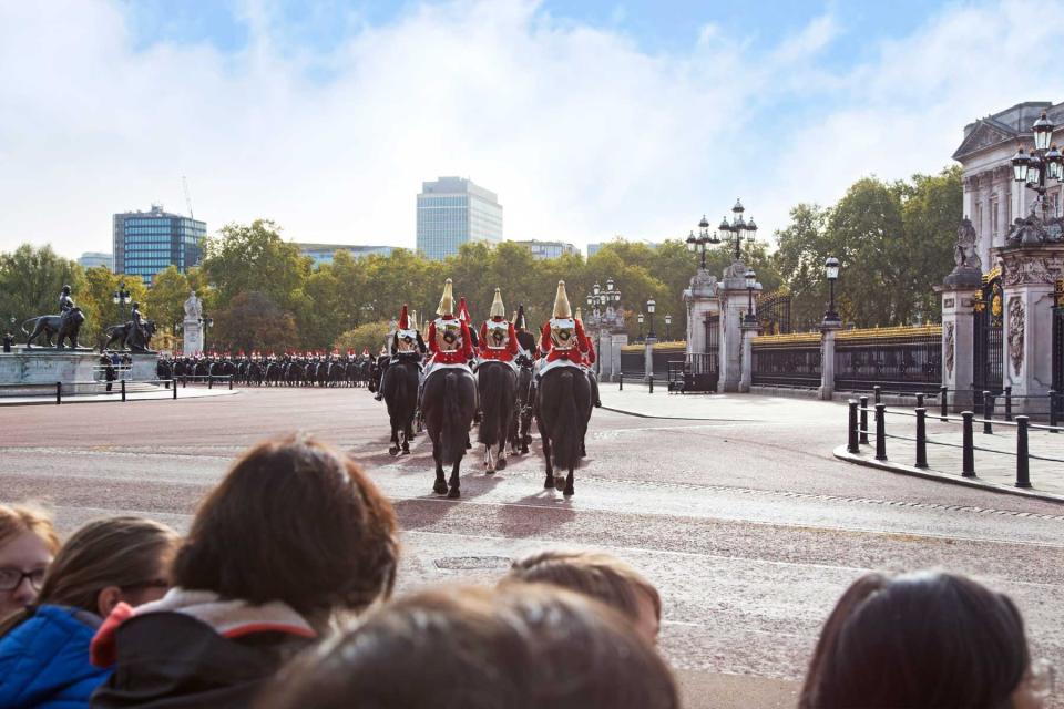 The guards of the Buckingham Palace during the traditional Changing of the Guard ceremony London United Kingdom.