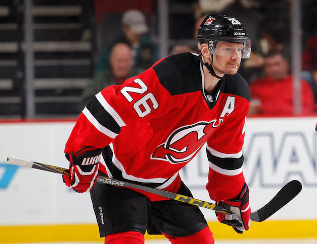 NEWARK, NJ – DECEMBER 06: Patrik Elias #26 of the New Jersey Devils waits for a faceoff in an NHL hockey game against the Florida Panthers at Prudential Center on December 6, 2015 in Newark, New Jersey. (Photo by Paul Bereswill/Getty Images)