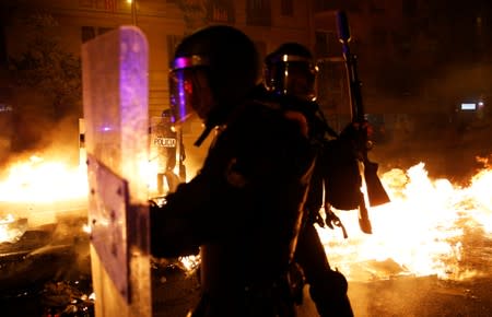 Separatists protest after a verdict in a trial over a banned Catalonia's independence referendum in Barcelona