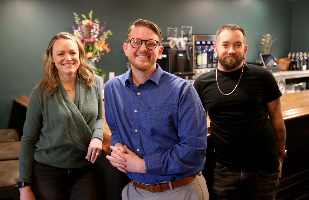The L Wine Bar at 530 E. Lexington Ave. in Elkhart is owned and operated by the LaSalle Hospitality Group. From left are Lauren Marnocha, owner; Casey Dvorak, general manager and sommelier; and Ian Woodiel, executive chef. The site formerly was the 530 Wine Bar.