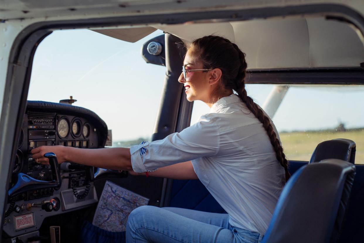 young woman in pilot training