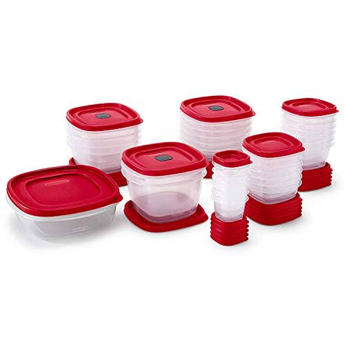 Rubbermaid 60-Piece Food Storage Containers with Lids, Salad Dressing and Condiment Containers, and Steam Vents, Microwave and Dishwasher Safe, Red (AMAZON)