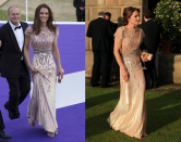 <p>Kate ist bekannt dafür, dass sie zahlreiche ihrer Outfits recycelt - von High Street Mode bis zu Designerkleidern. Dieses bezaubernde Kleid von Jenny Packham trug die Herzogin erstmals 2011. Fünf Jahre später wurde sie bei einer anderen Gala erneut darin gesehen. [Bild: PA/Getty] </p>