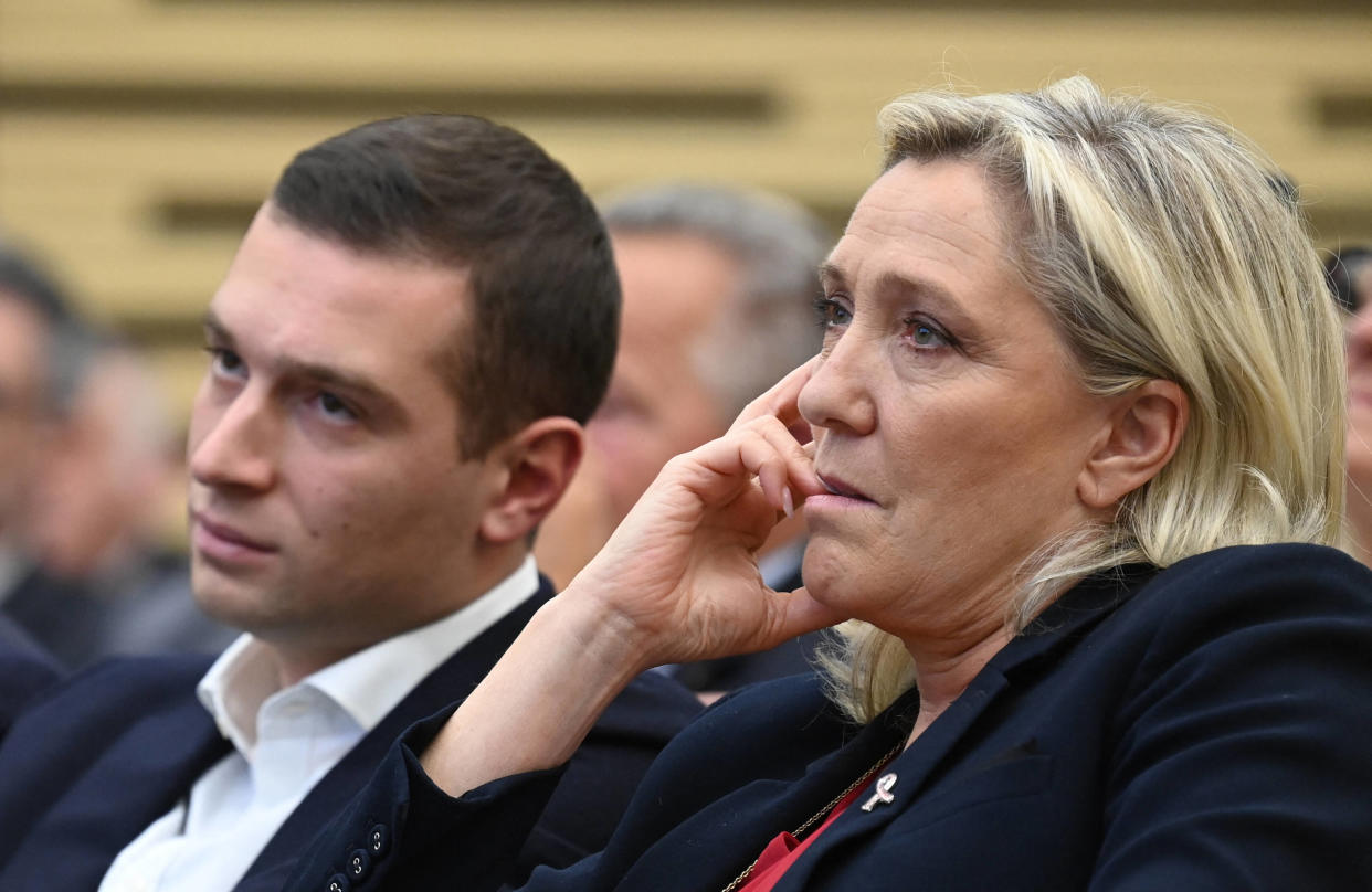 Marine Le Pen et Jordan Bardella photographiés lors du 50e anniversaire du Front national (RN) à l’Assemblée en septembre 2022 (illustration)