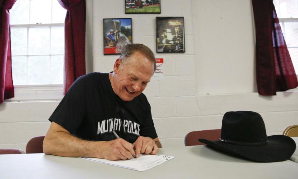 Roy Moore casts in vote in Alabama’s Republican primary.