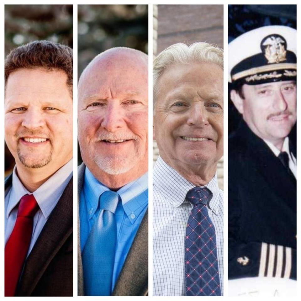 From left: Incumbent Eagle Mayor Jason Pierce, Councilman Brad Pike, former Mayor Stan Ridgeway, and Marc Degl’Innocenti, a former City Council candidate, are all running to be mayor of Eagle in the 2023 election.