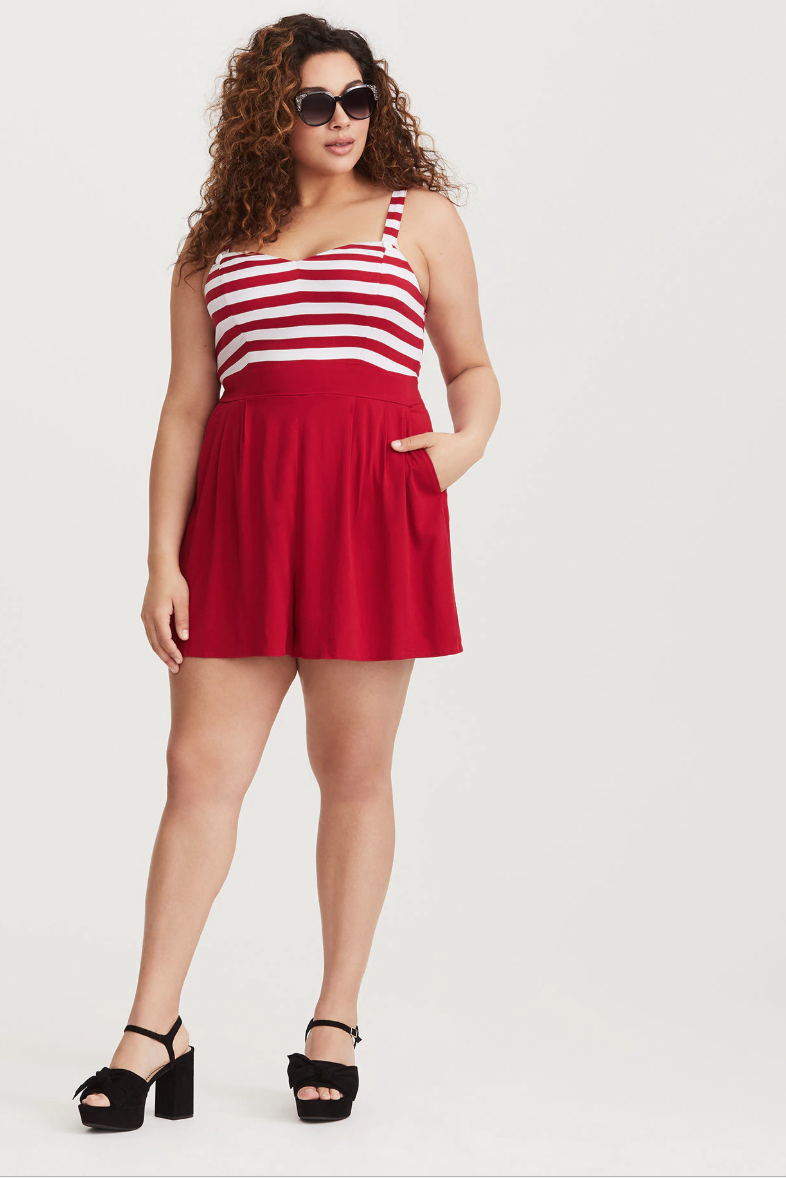 Retro Chic Red & White Stripe Romper