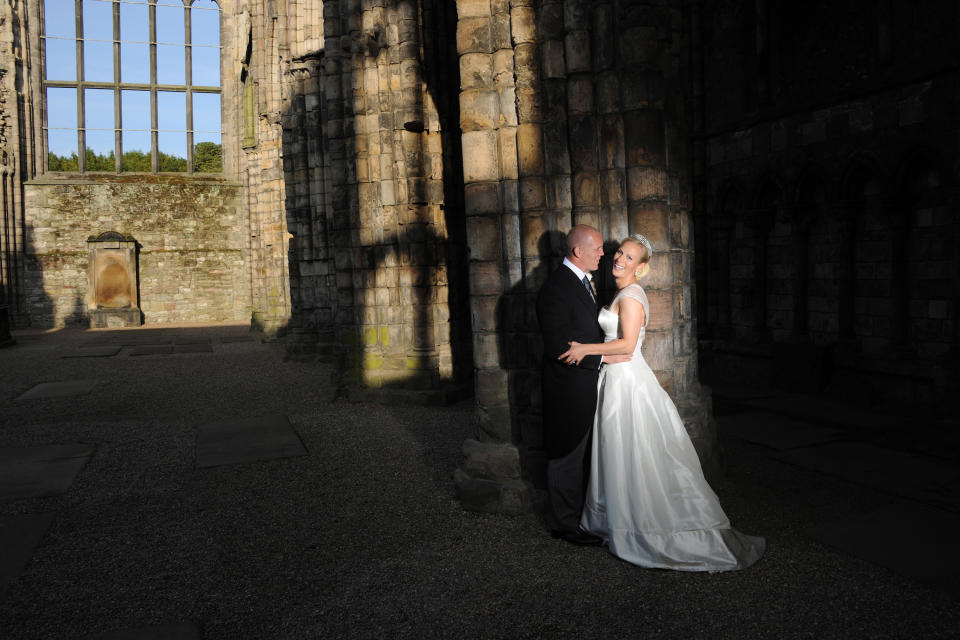 EDINBURGH, UNITED KINGDOM - JULY 30: (NO SALES)  In this handout image supplied by Zara Phillips and Mike Tindall, England rugby captain Mike Tindall and Zara Phillips are pictured in Holyrood Abbey, Palace of Holyroodhouse after their marriage at Canongate Kirk on July 30, 2011 in Edinburgh, Scotland. The Queen's granddaughter Zara Phillips will marry England rugby player Mike Tindall today at Canongate Kirk. Many royals are expected to attend including the Duke and Duchess of Cambridge. (Photo by Zara Phillips and Mike Tindall/ via Getty Images)