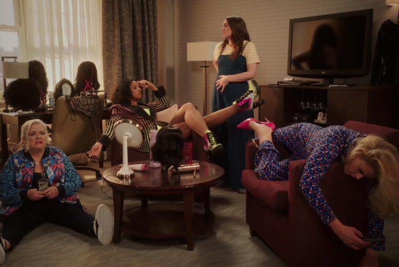 From left, Paula Pell, Renée Elise Goldsberry, Sara Bareilles and Busy Philipps star in "Girls5eva." Photo courtesy of Netflix