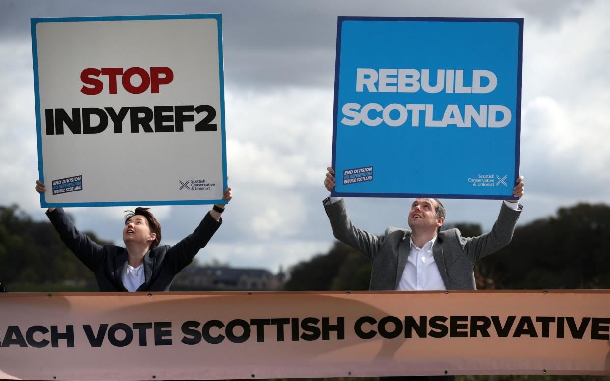 Scottish Conservative leader Douglas Ross (R) with Ruth Davidson during campaigning for the Scottish Parliamentary election - Andrew Milligan/PA