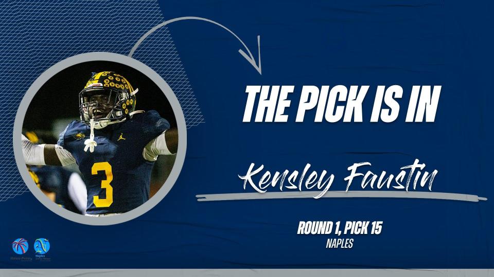 Naples defensive back Kensley Faustin, selected 15th overall by the Indianapolis Colts