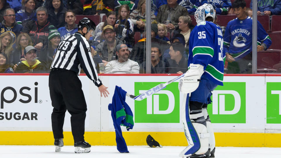 Bo Horvat offered some bleak words after Canucks fans once again launched jerseys to the ice during a humiliating loss to the Sabres in their home opener. (Getty)