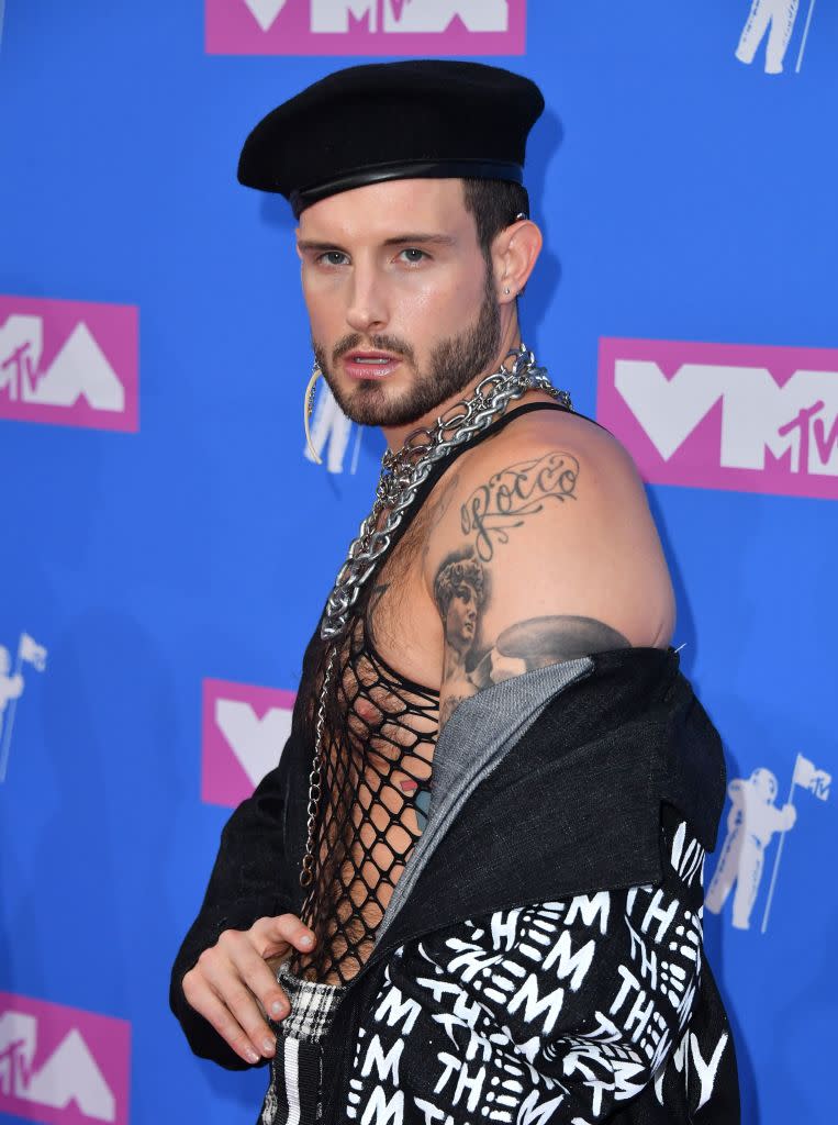 Nico Tortorella arrives at the 2018 MTV VMAs. (Photo: Getty)