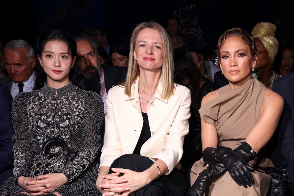 Jisoo, Delphine Arnault and Jennifer Lopez at Dior (Vianney Le Caer/Invision/AP)