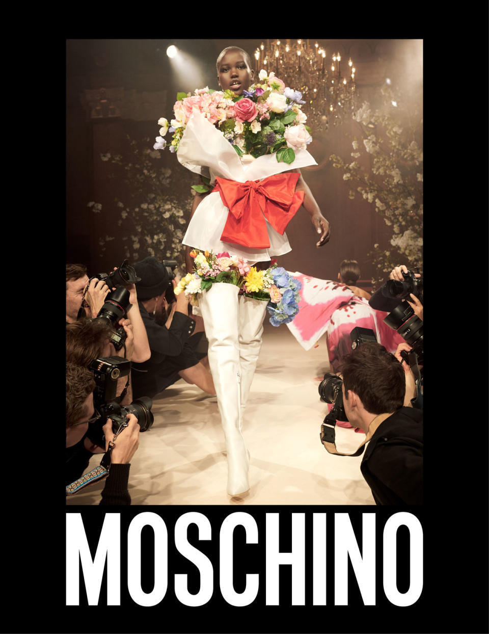 <p><strong>Model:</strong> <span>Adut Akech Bior</span><br><strong>Photographer:</strong> Steven Meisel<br>(Photo: Courtesy of Moschino)<br></p> 