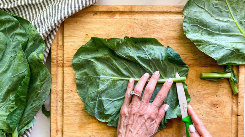 cutting stem of collard