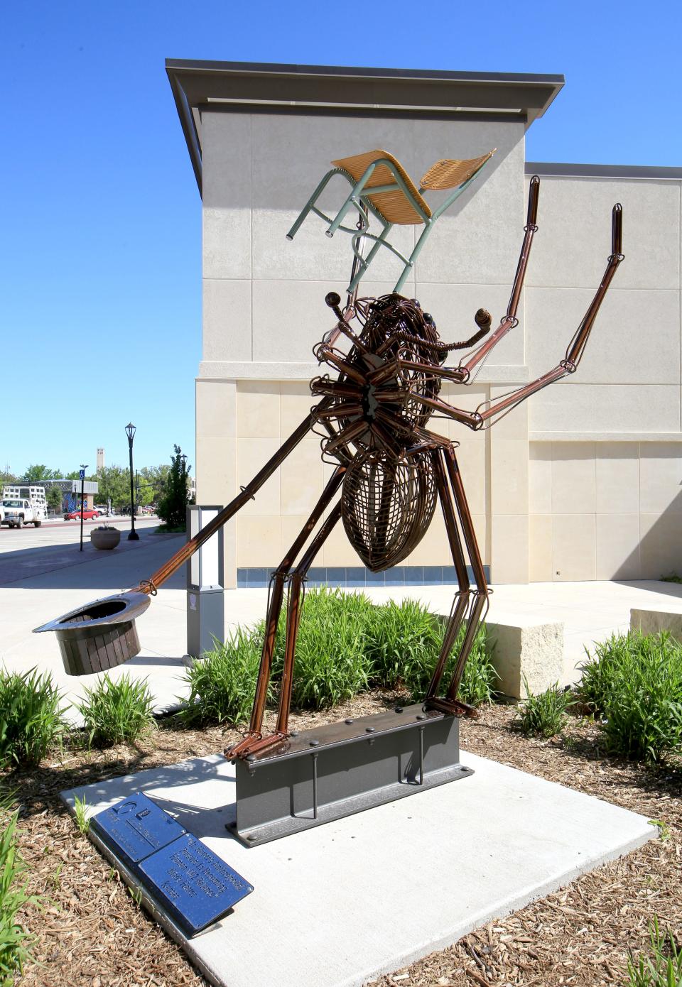 &quot;Mr Hatter's Anthropodal Pursuits In Becoming Human: 002 Balance&quot; by Brady Hatter is one of the sculptures in the SculptureTour Salina on Santa Fe Avenue. Hatter's work won the Best in Show award for the 2022 tour.