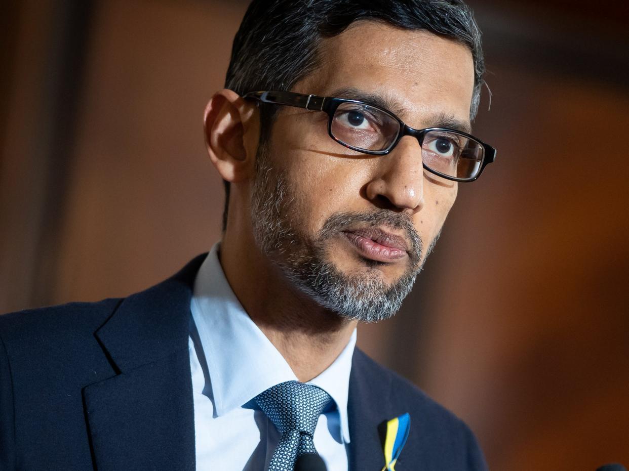 CEO of Alphabet and Google Sundar Pichai in Warsaw, Poland on March 29, 2022