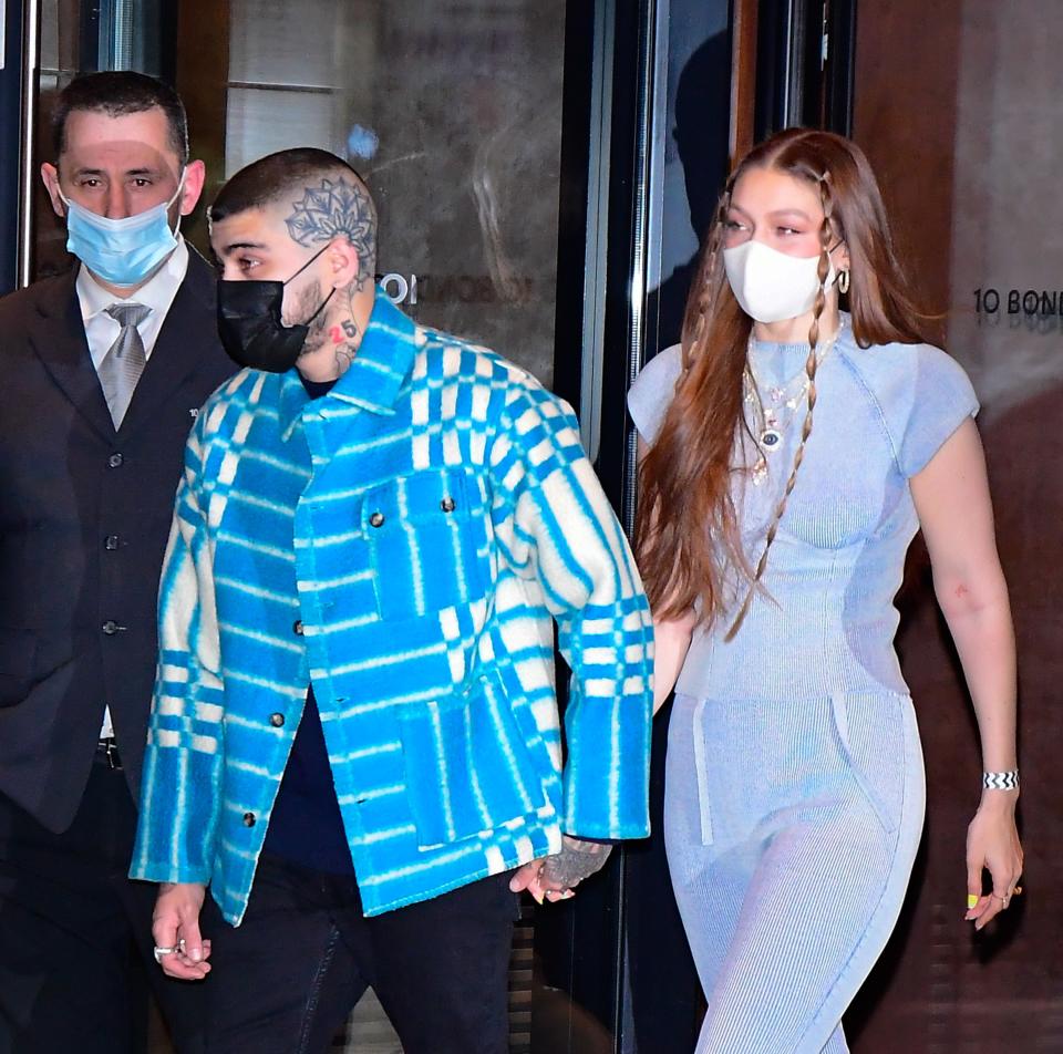 Zayn Malik and Gigi Hadid are seen on her birthday on April 23, 2021 in New York City.