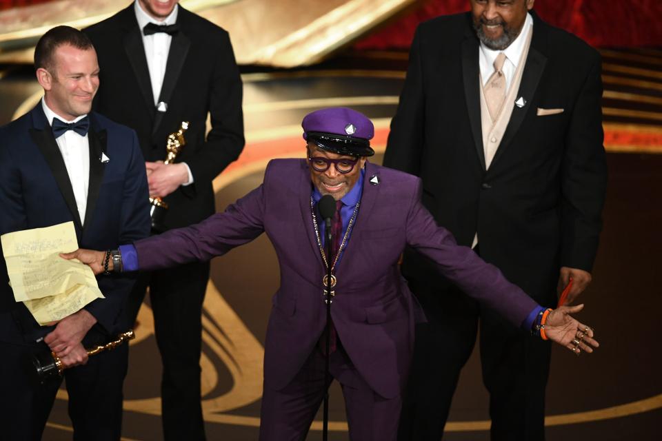 Spike Lee accepts the adapted screenplay Oscar for 'BlacKkKlansman' onstage during the 91st Annual Academy Awards.