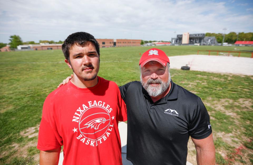 Nixa football star Jackson Cantwell with his dad Christian Cantwell, who competed in the Olympics in shotput.