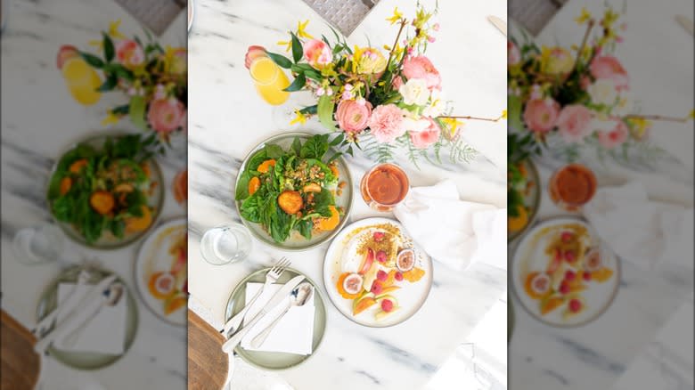 colorful dishes and flowers