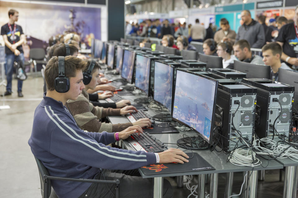 Gamers playing an online tournament.