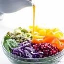 <p>You can <em>literally</em> taste the rainbow when you eat this colorful and delicious salad for lunch.</p><p><em>Per serving: 138 calories, 12 g fat, 7 g carbs, 3 g fiber, 3 g protein</em></p><p><a class="link " href="https://www.wholesomeyum.com/recipes/rainbow-salad-with-pomegranate-vinaigrette-paleo-low-carb/" rel="nofollow noopener" target="_blank" data-ylk="slk:Get the recipe;elm:context_link;itc:0">Get the recipe</a></p>