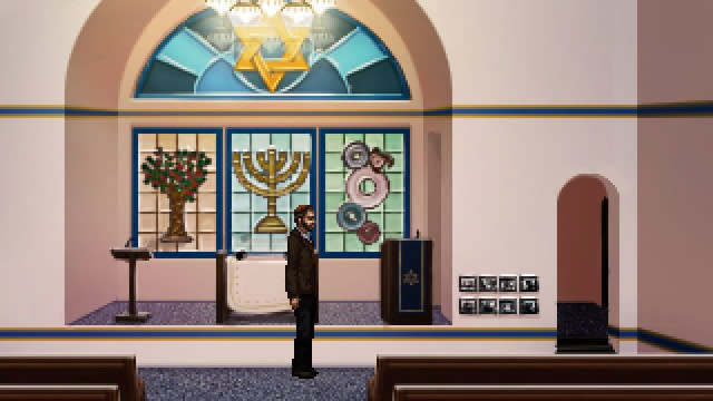  Character standing in a synagogue. 