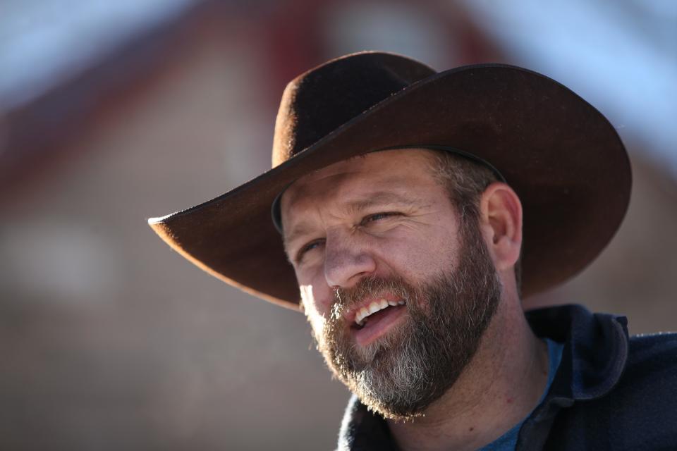 FILE: BURNS, OR - JANUARY 8: Ammon Bundy, the leader of an anti-government militia, speaks to members of the media in front of the Malheur National Wildlife Refuge Headquarters on January 8, 2016 near Burns, Oregon. / Credit: Getty Images