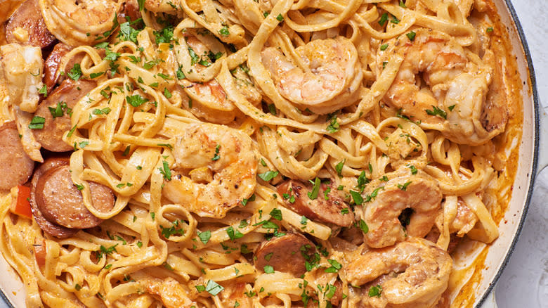 Cajun shrimp and sausage pasta