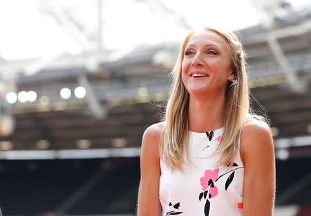 FILE PHOTO: Athletics - Diamond League - London Anniversary Games - The London Stadium, London, Britain - July 21, 2018 Former runner Paula Radcliffe before presenting Britain's Nicola Sanders, Marilyn Okoro, Kelly Sotherton and Christine Ohuruogu with their bronze medals for the women's 4x400m relay at the Beijing 2008 Olympic Games REUTERS/David Klein/File Photo