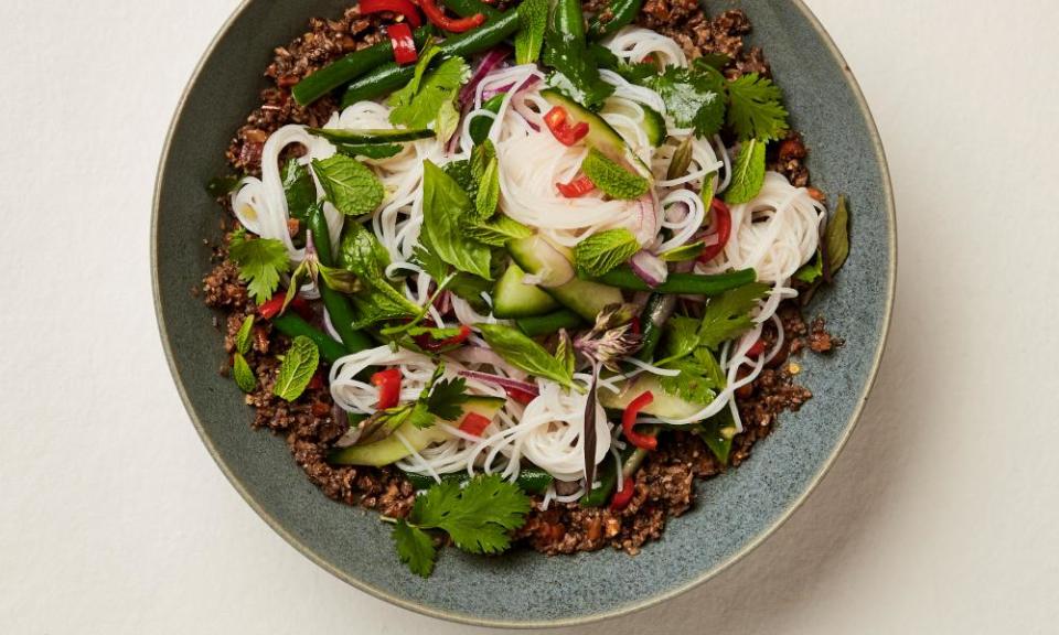 Yotam Ottolenghi’s noodle salad with mushroom and peanut laab.