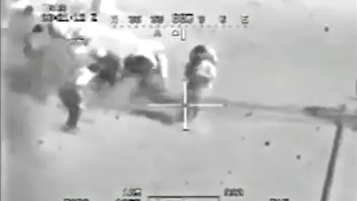 Wikileaks releases leaked 2007 footage of a U.S. Apache helicopter fatally shooting a group of men at public square in Eastern Baghdad. (U.S. Military via Wikileaks.org)