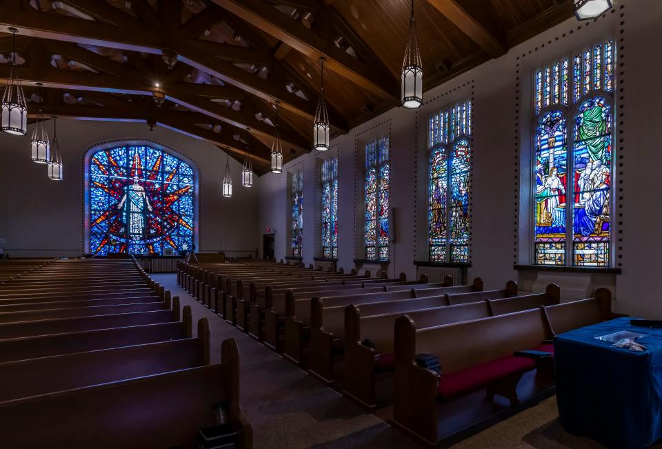 Beautiful stained glass windows adorn the sanctuary of Wauwatosa Avenue United Methodist Church as seen on on Friday, May 20, 2022. The congregation is celebrating its 175th anniversary this month. The church is the oldest in Wauwatosa and one of the oldest in the state.